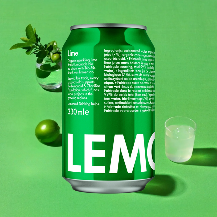 Lemonaid cans, a fairtrade cloudy lemonade