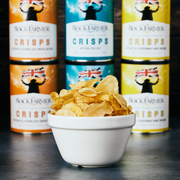 Bowl of black farmer crisps selection