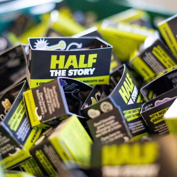 Half the Story shortbread in compostable packaging