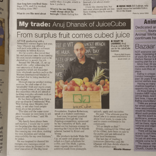 Newspaper clipping featuring Booni founder Anuj