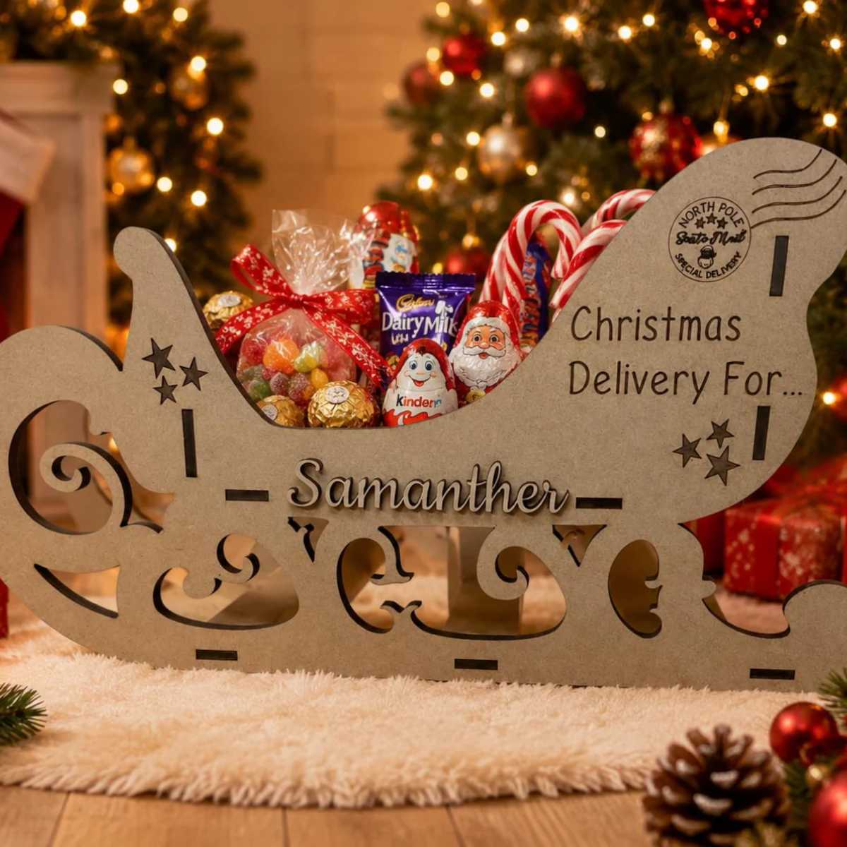 Laser engraved personalisation on a wooden Booni Box gift